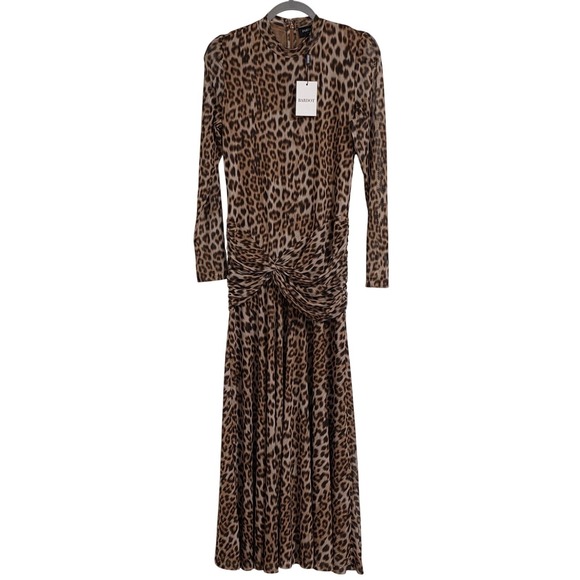 Bardot Dresses & Skirts - Bardot Lea Mesh Midi  Women's XL Brown Leopard Print Twist Front Mock Neck NEW